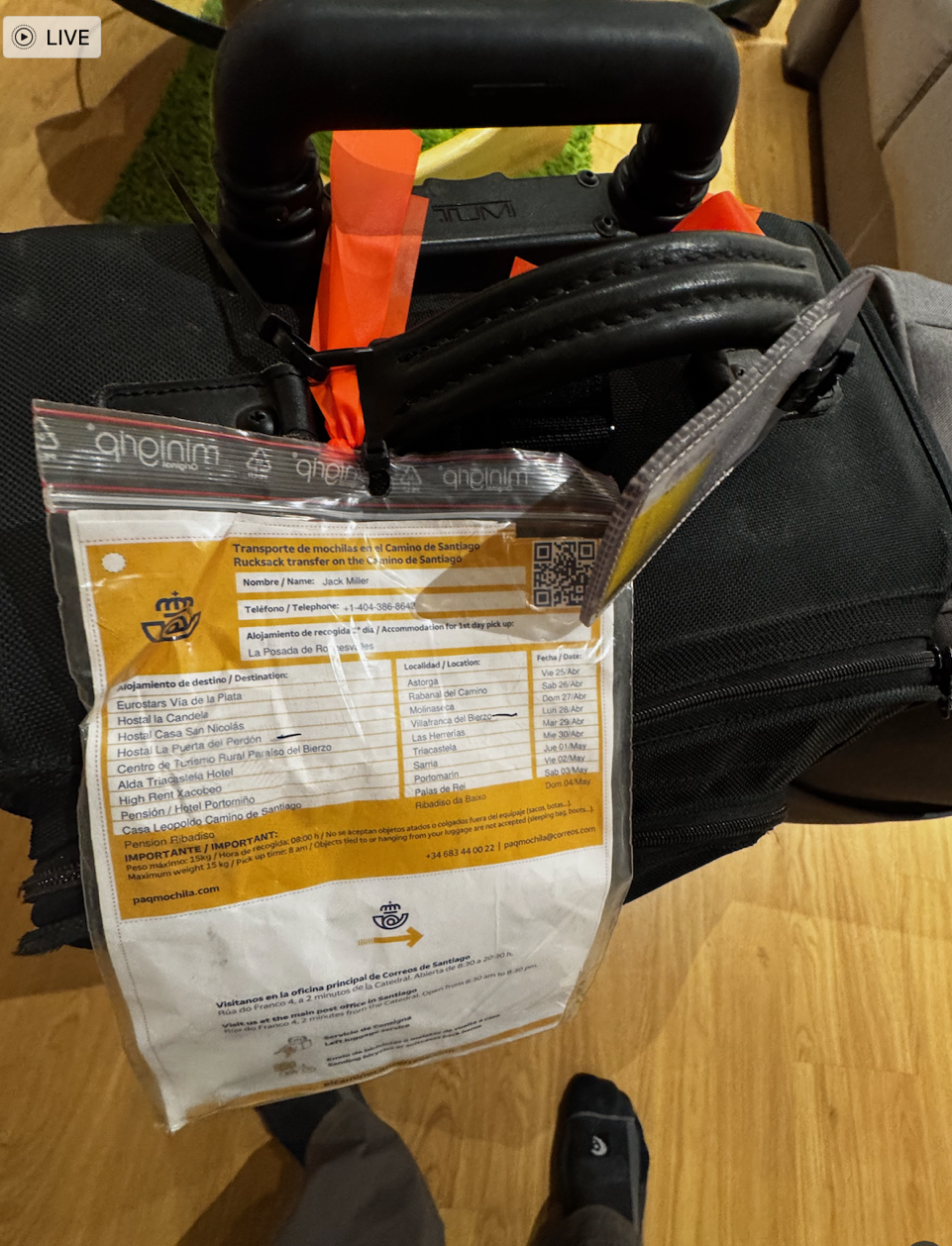 Tag on the Bag (Recommend laminating before you leave)